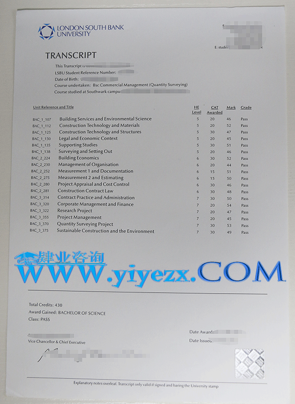 伦敦南岸大学毕业证办理