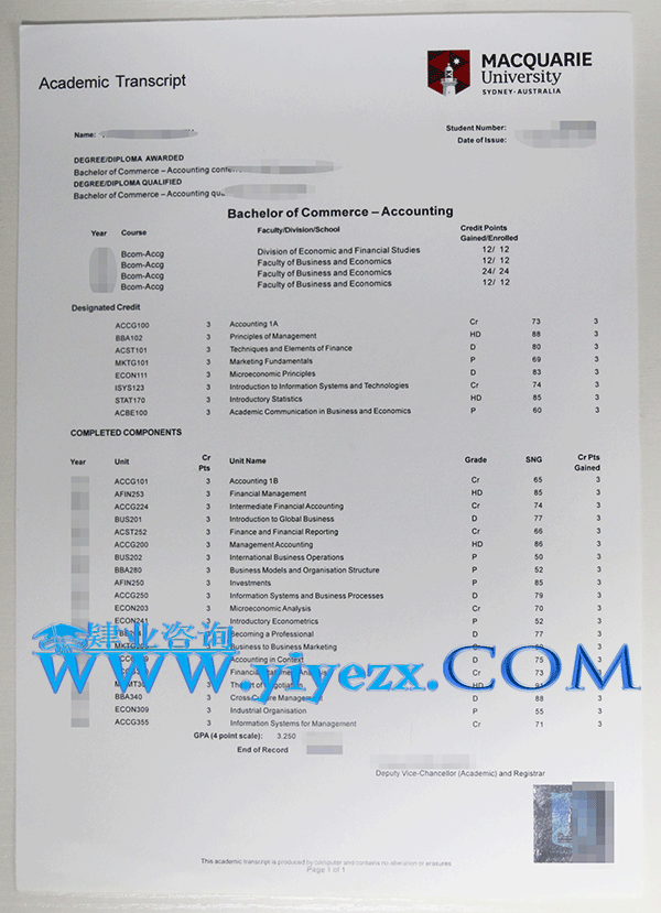 澳洲麦考瑞大学成绩单办理