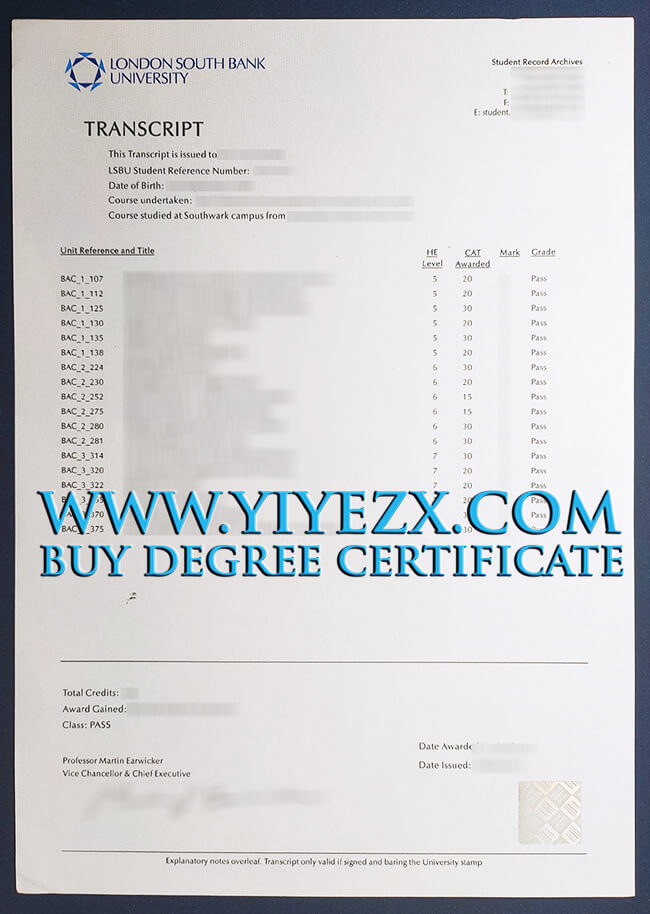 London South Bank University transcript