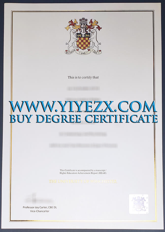 University of Winchester cerrtificate