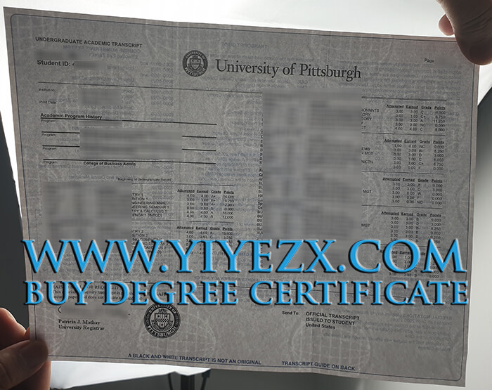 匹兹堡大学水印成绩单，University of Pittsburgh transcript