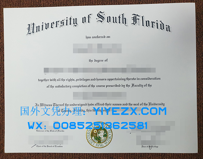 University of South Florida certificate，  南佛罗里达大学证书