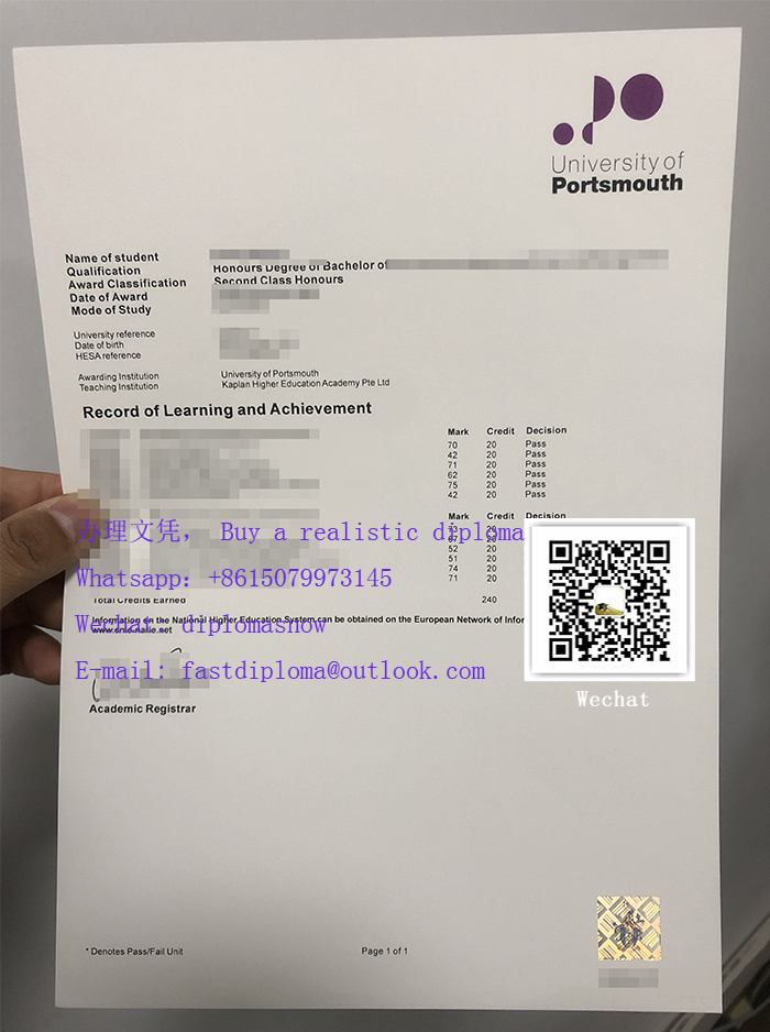 University of Portsmouth transcript， 茨茅斯大学成绩单