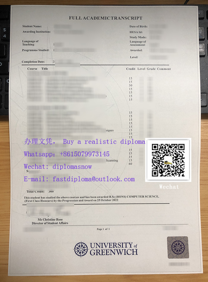 University of Greenwich transcript