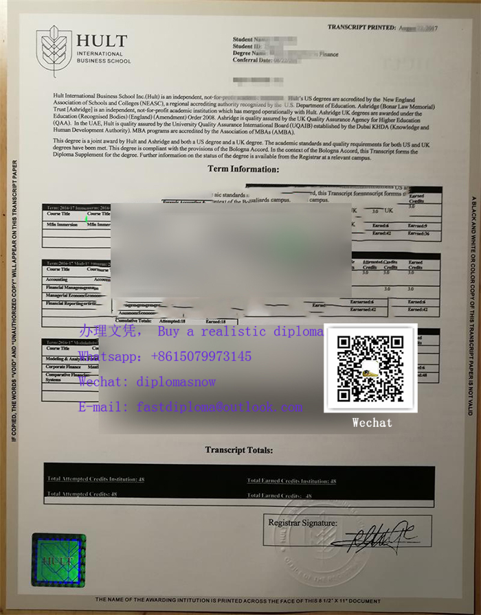 Hult International Business School transcript